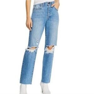 Alice + Olivia Amazing High Rise Boyfriend Blue Denim Relaxed Straight Jeans 27